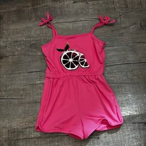Btween Girls Pink Sequined Citrus Fruit Spaghetti Strap Romper Size 6